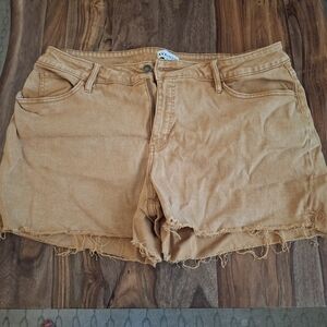 Tan Frayed Hem Denim Shorts